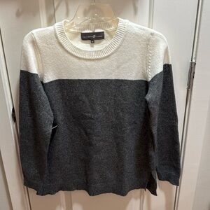 ELIZABETH & CLARKE Colorblock Sweater Womens Size 4‎ Cream Charcoal Long Sleeve